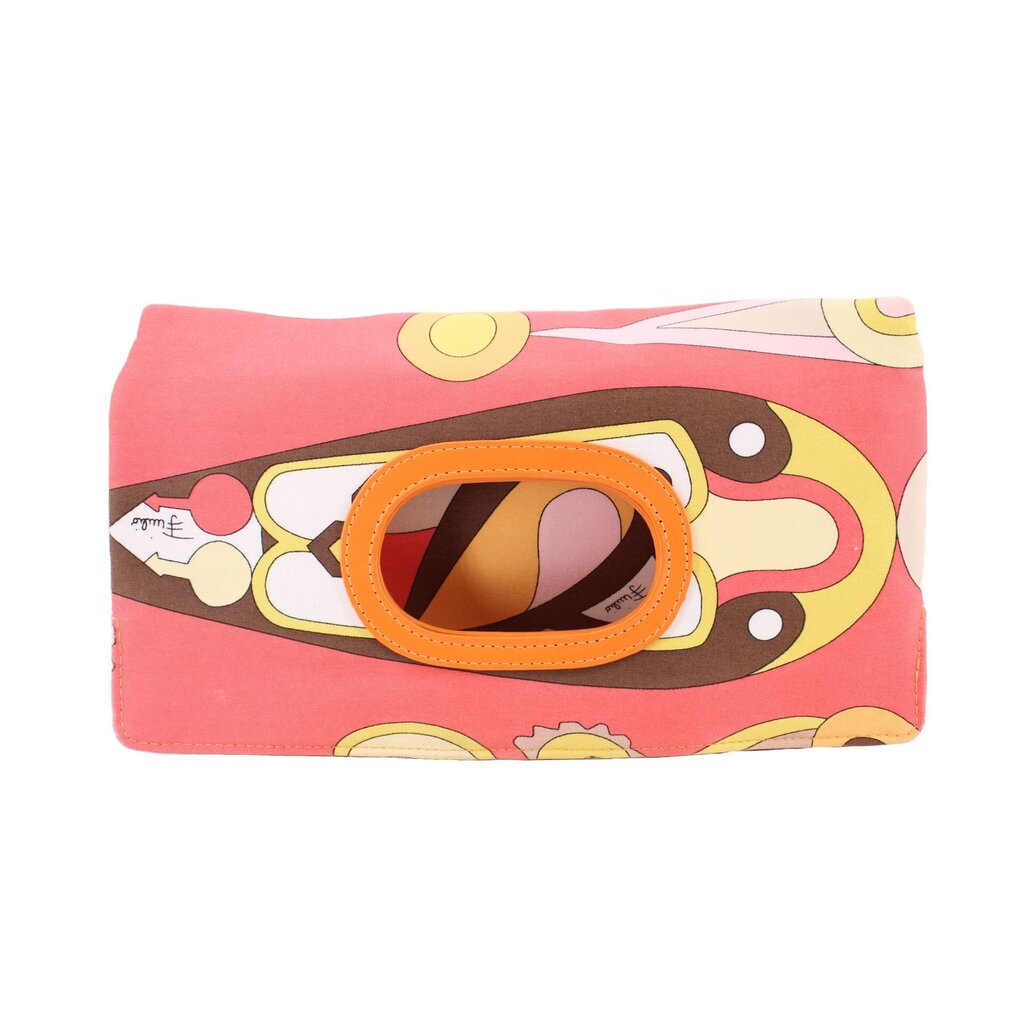 EMILIO PUCCI PRINTED FOLDOVER CLUTCHES CORAL，Second-hand