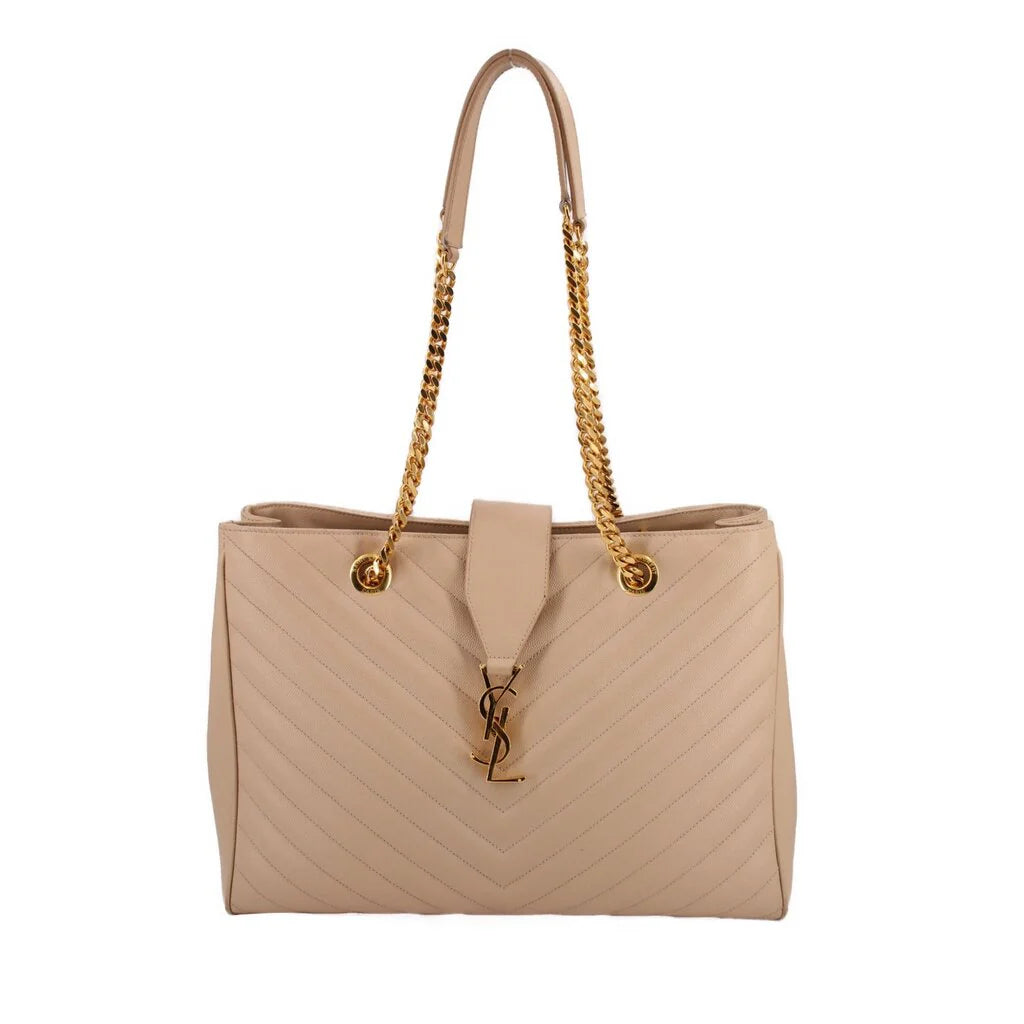 YSL QUILTED SHOPPER TOTES TAN