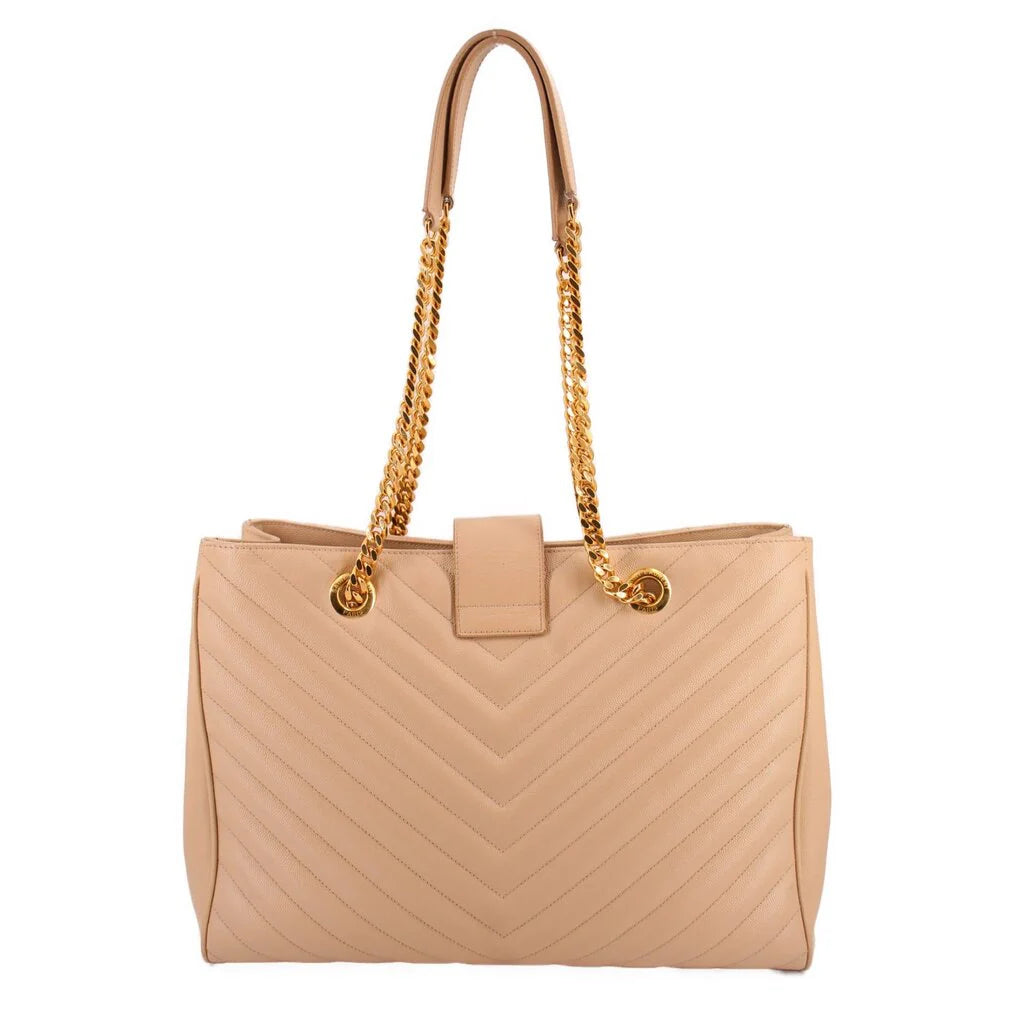 YSL QUILTED SHOPPER TOTES TAN