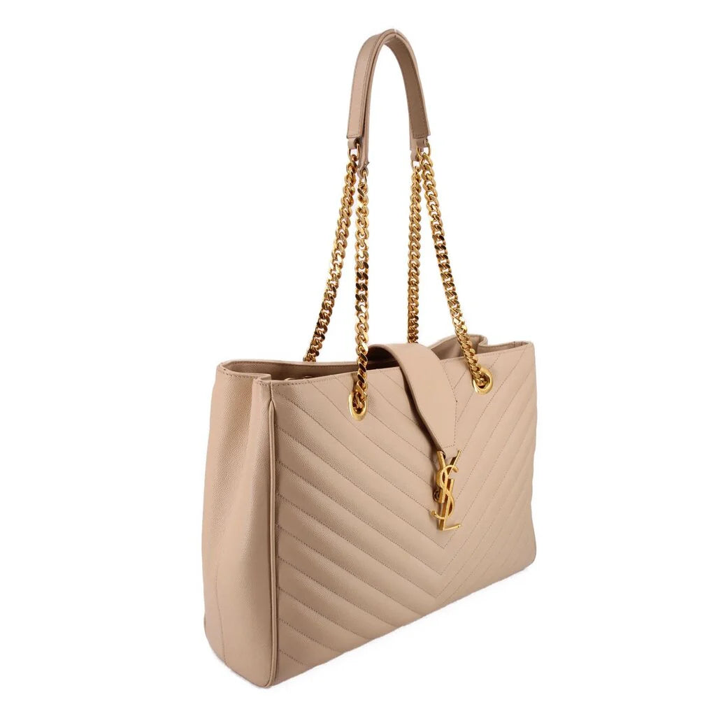 YSL QUILTED SHOPPER TOTES TAN